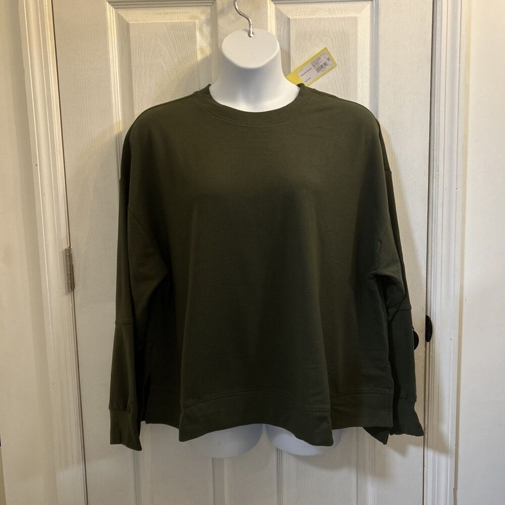 NWT All in Motion Womens French Terry Pullover Sweatshirt Olive Green Plus Sz 2X